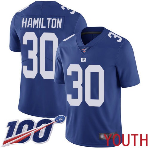 Youth New York Giants #30 Antonio Hamilton Royal Blue Team Color Vapor Untouchable Limited Player 100th Season Football NFL Jersey->youth nfl jersey->Youth Jersey